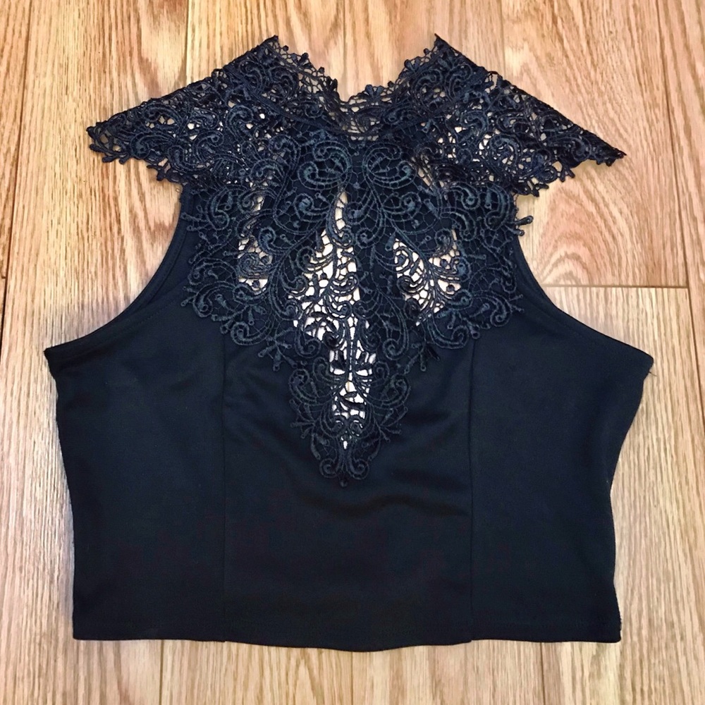 Love Culture Black Embellished Halter Crop Top